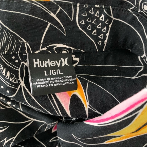 Hurley Button Up Shirt Bird Toucan Print Shirt Sleeve Mens L Colorful Collared - Picture 4 of 12